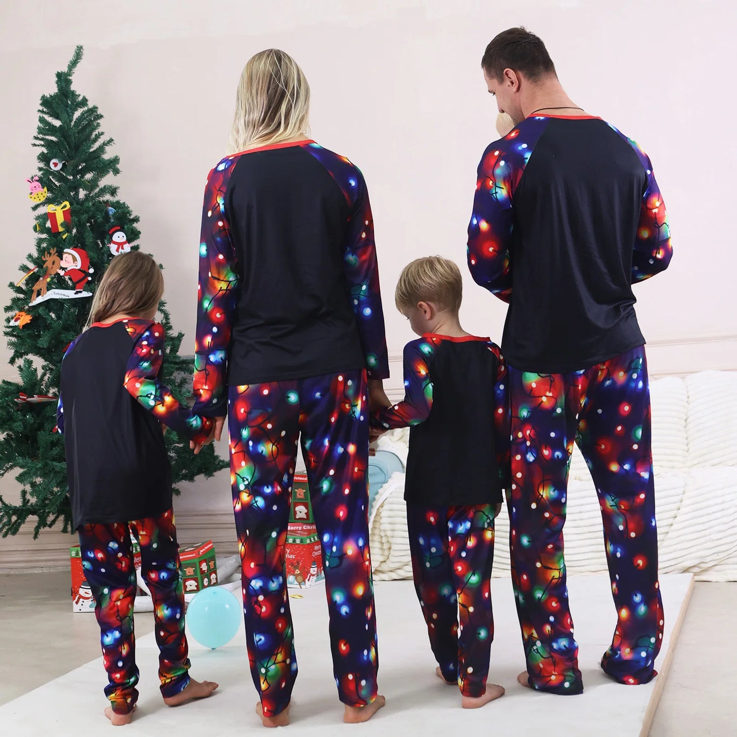 Family Christmas Pajamas Set – Reindeer & Christmas Tree Print Long Sleeve Sleepwear