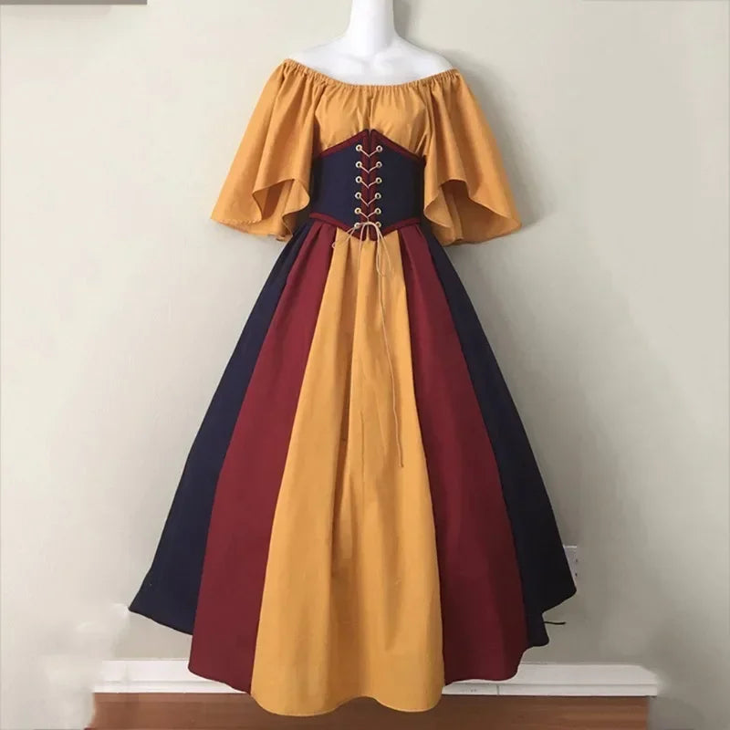 2025 Halloween Women’s Medieval Cosplay Costume – Retro Slim Swing One-Shoulder Dress for Love Live & Party