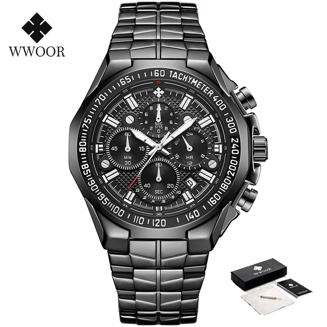 WWOOR Men’s Luxury Gold Chronograph Watch – Big Dial Waterproof Quartz Wristwatch