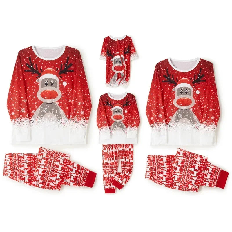 2026 Family Christmas Pajamas Set – Cute Elk Print Parent-Child Matching Loungewear & Baby Romper