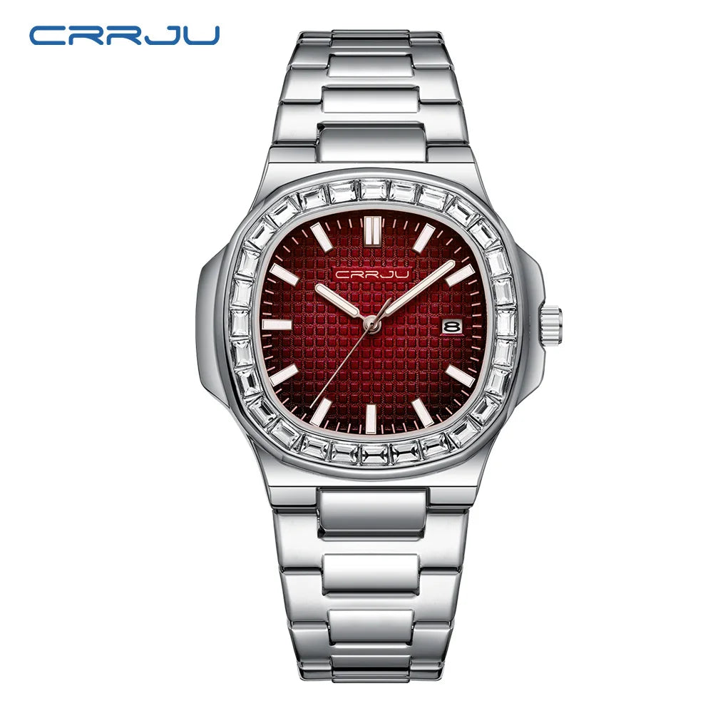 CRRJU Luxury Men’s Stainless Steel Quartz Watch – High-Quality Fashion Wristwatch with Calendar Display