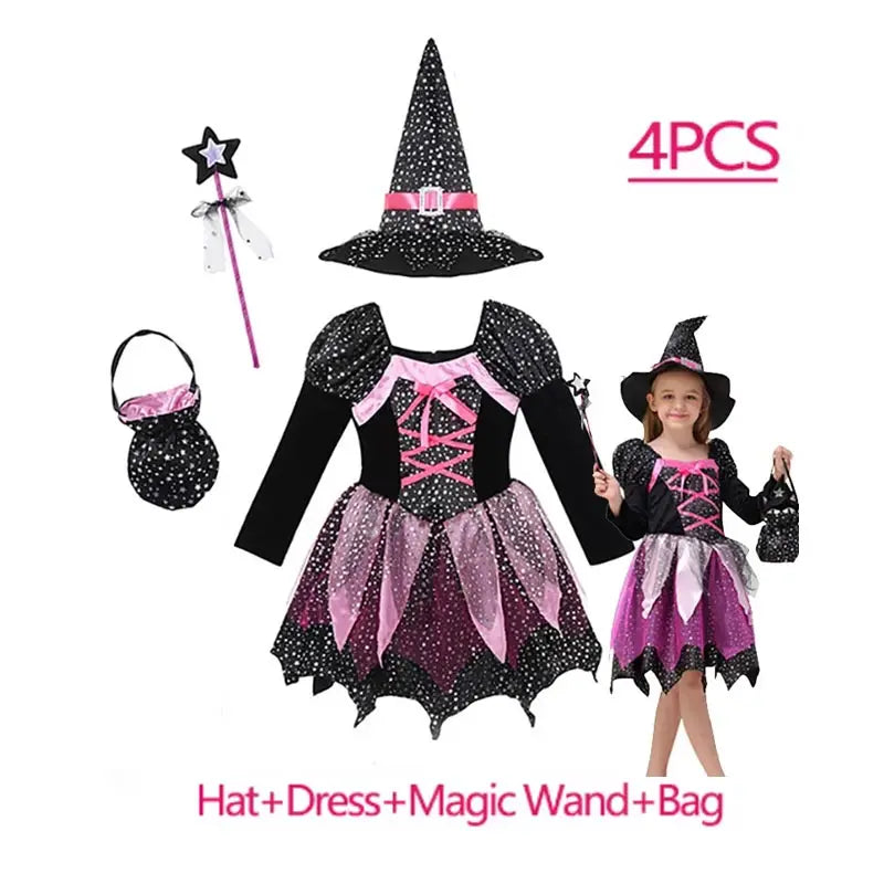 2025 Halloween Girls Costume – Scarlet Witch, Vampire, Devil & Ghost Carnival Party Dress-Up Hooded Cosplay Outfit