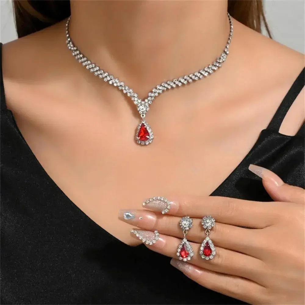 2pcs Elegant Waterdrop Rhinestone Jewelry Set – Women’s Wedding Bridal Necklace & Stud Earrings