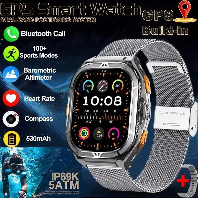 2025 GPS Smart Watch for Men – 1.96” HD AMOLED Display, Compass, Bluetooth Call & 5ATM Waterproof Sport Smartwatch (Android/iOS)