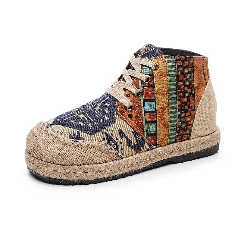 Women’s Bohemian Grass Woven Flat Espadrilles – Comfortable Lace-Up Non-Leather Casual Shoes