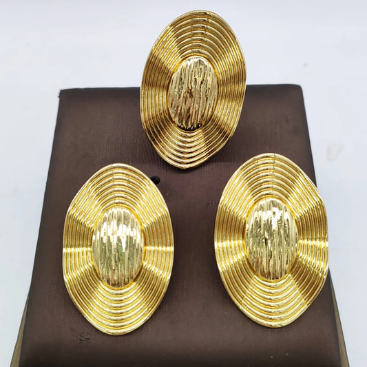 Dubai 18K Gold Plated Jewelry Set โ Elegant Earrings & Ring for Women, Arabic Nigerian Bridal Wedding Accessories