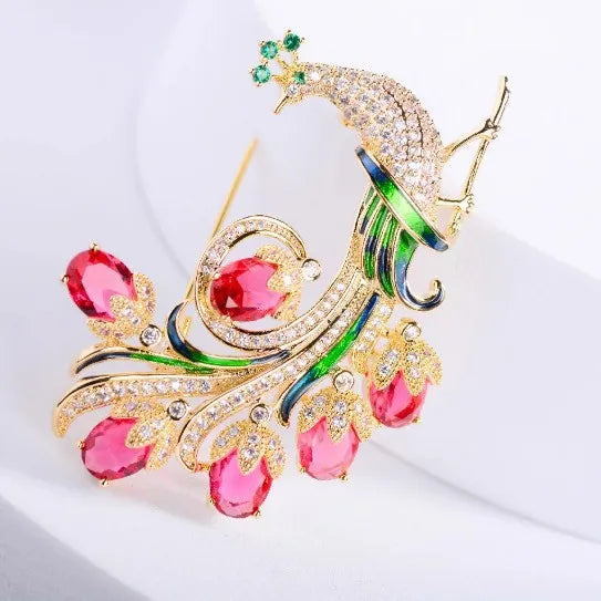 Luxury Multicolor Peacock Brooch – Elegant Zircon Crystal Pin Jewelry Gift for Women