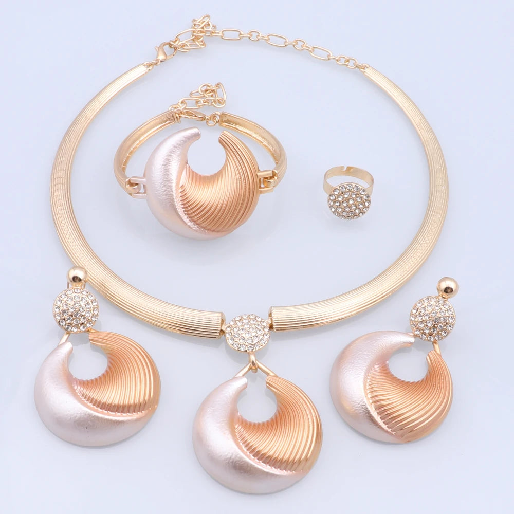 Dubai Silver Plated Luxury Jewelry Set – Women’s Necklace, Earrings, Bracelet & Ring for Wedding and Party