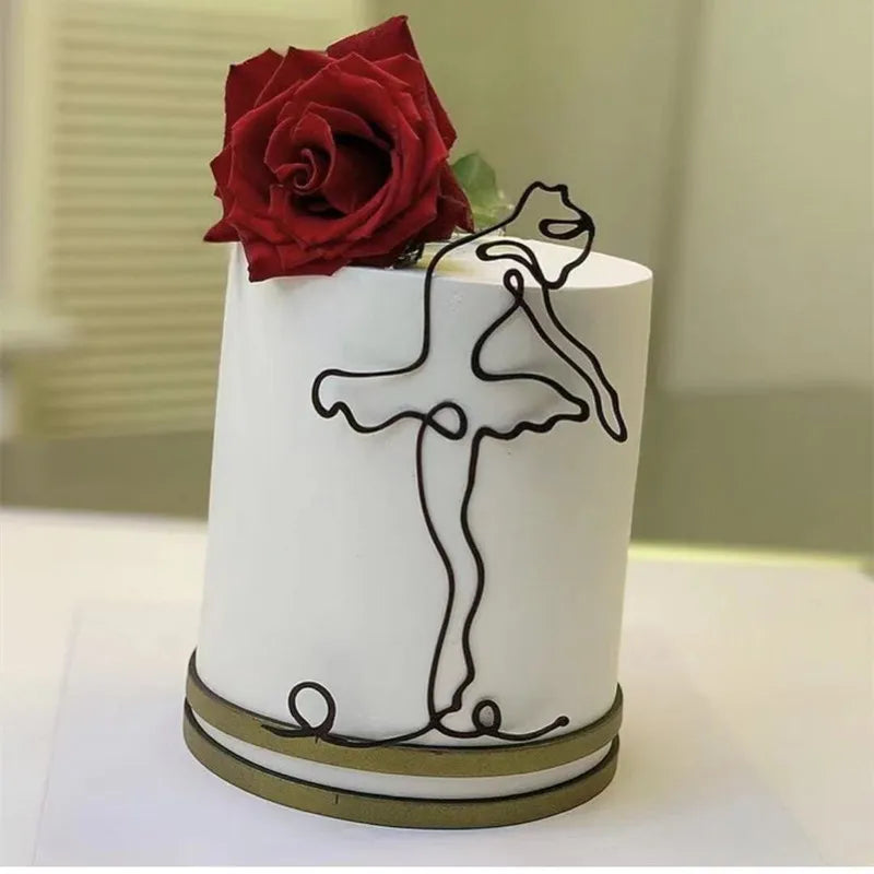 Abstract Minimalist Line Acrylic Gold Cake Topper – Character Art Decoration for Women’s Birthday Party
