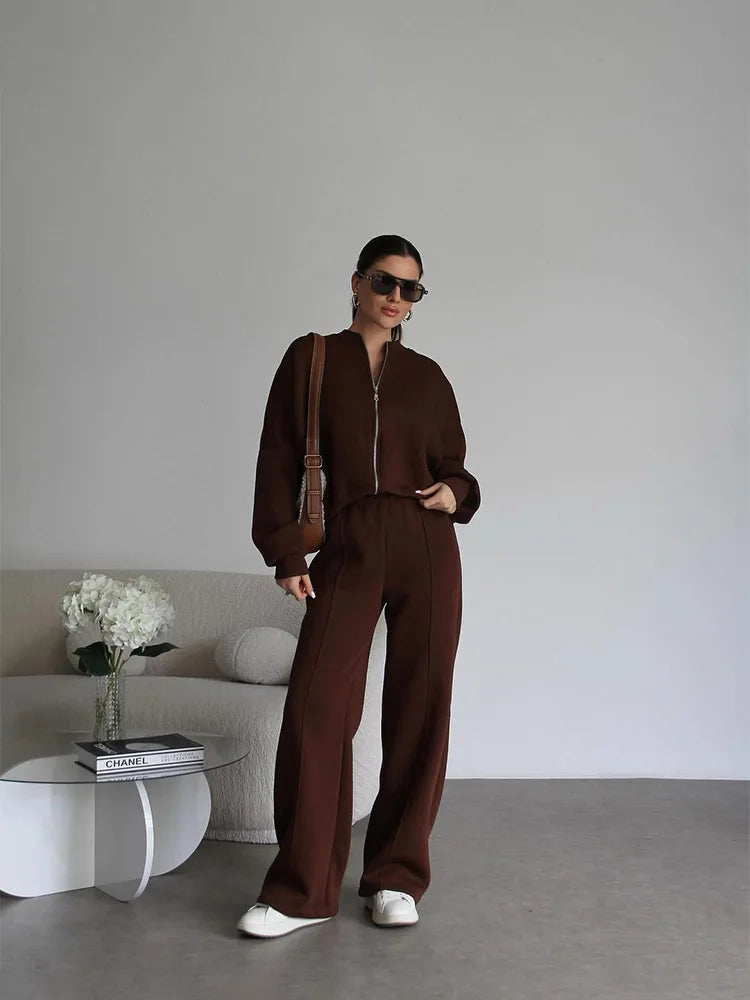 Women’s 2025 Casual Two-Piece Pants Set – Long-Sleeved Cardigan Sweatshirt & Trousers | Autumn & Winter Street Fashion