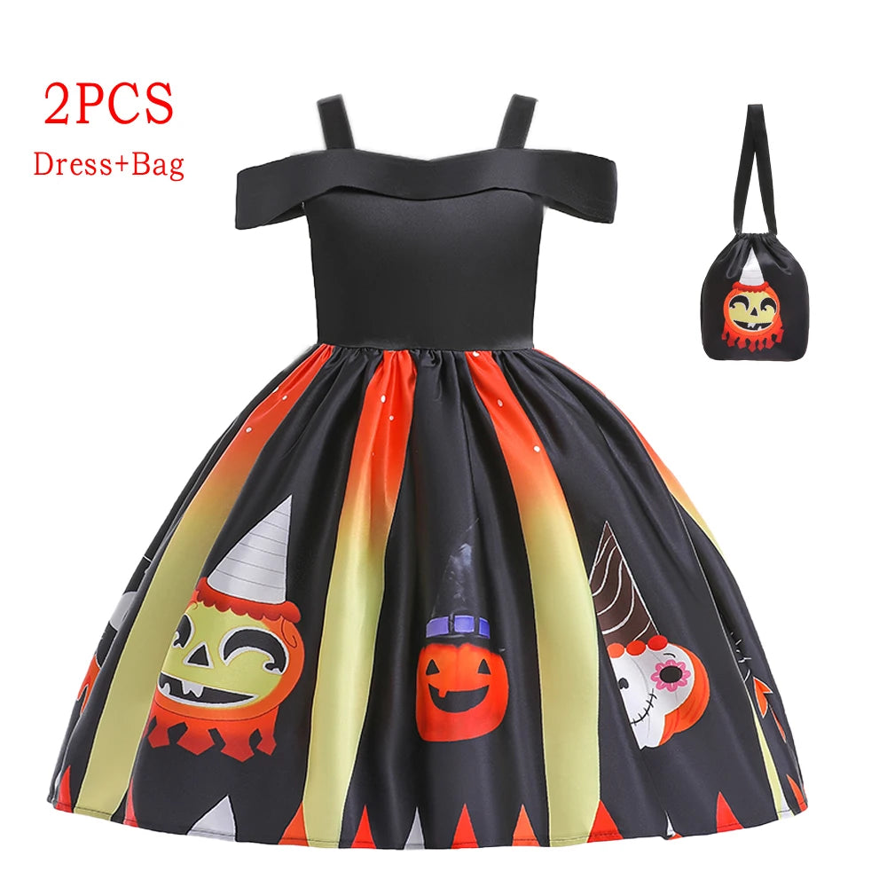 Girls’ Halloween Cosplay Costume – Pumpkin, Bat & Gothic Princess Dress for Carnival, Christmas & Birthday Parties