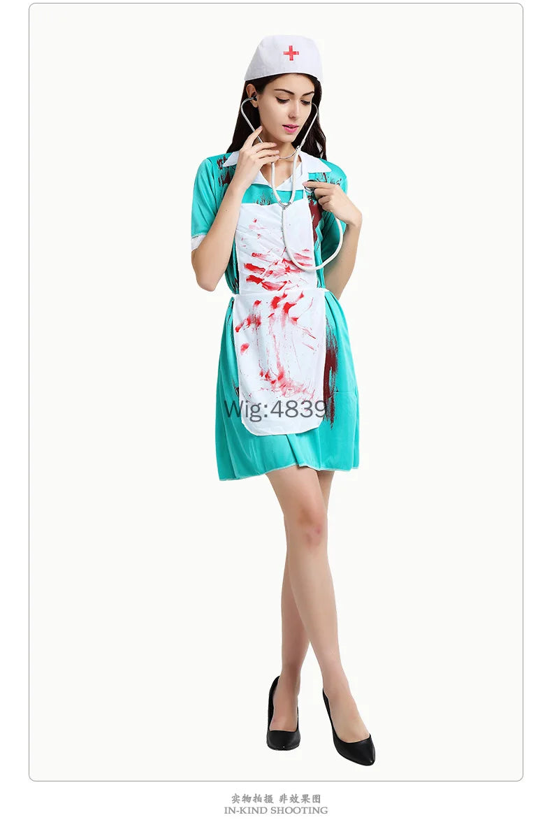 2025 Halloween Adult Cosplay Horror Costume – Bloody Doctor & Nurse Outfit for Men and Women, Masquerade Party Game Costume