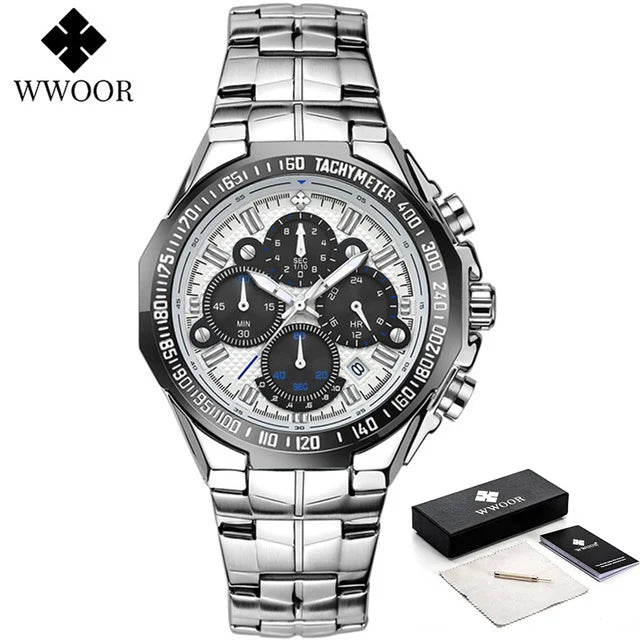 WWOOR Men’s Luxury Gold Chronograph Watch – Big Dial Waterproof Quartz Wristwatch