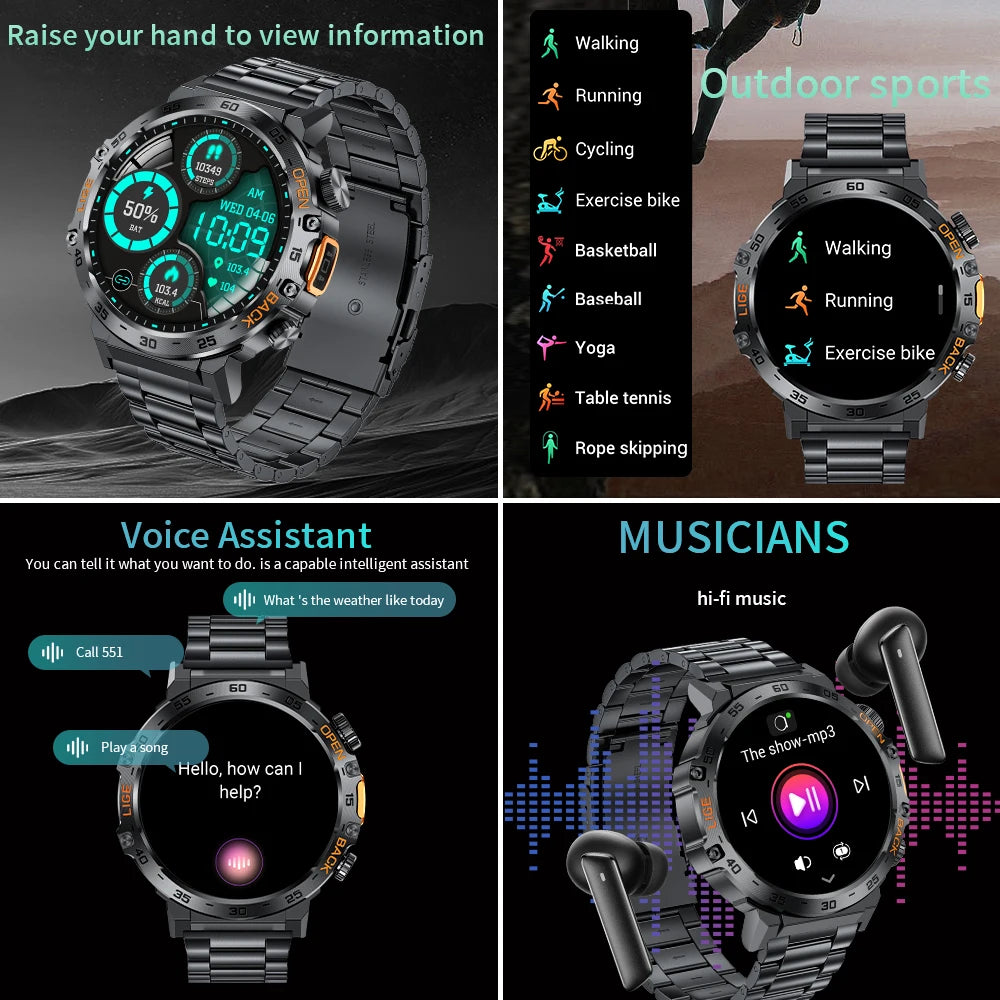 LIGE 2025 Smart Watch for Men – 360×360 AMOLED HD Display Waterproof Fitness Smartwatch with Flashlight (Android & iOS Compatible)