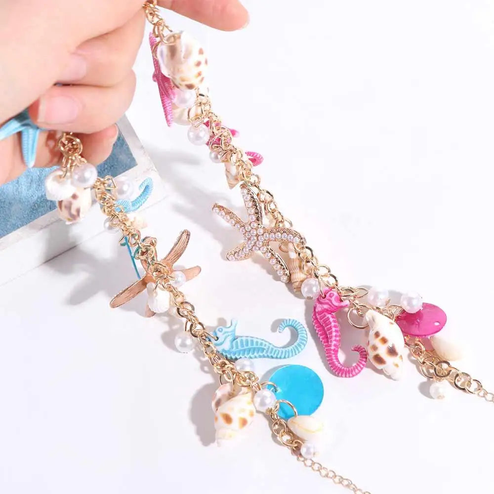 Bohemian Sea Shell & Starfish Bracelet – Imitation Pearl Beaded Adjustable Beach Jewelry for Women