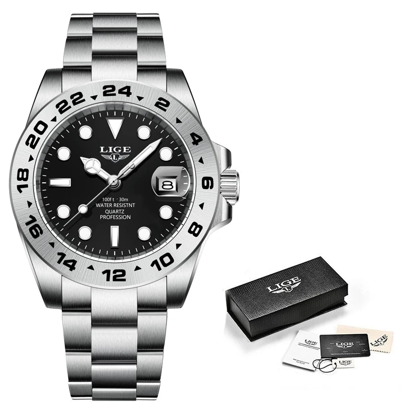 LIGE Men’s Luxury Diver Watch – Waterproof Sport Quartz Wristwatch with Date DisplayMen’s Sport Quartz Watch
