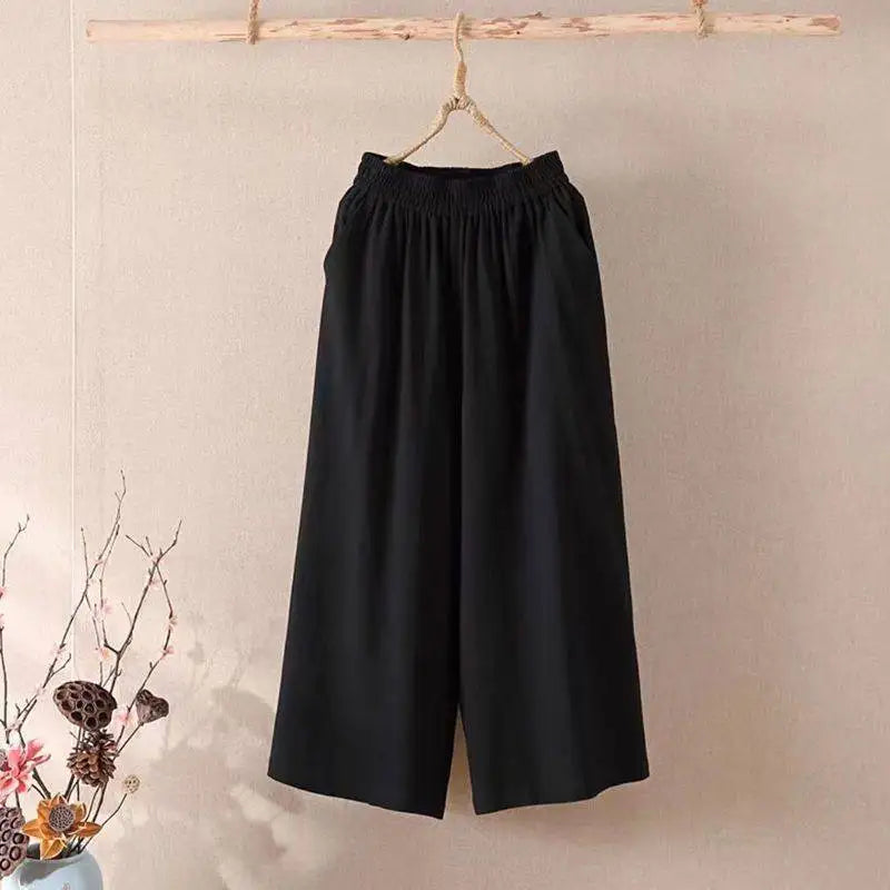Women’s Casual Cotton Linen Pants – Vintage Wide Leg Capri Sweatpants | Summer Joggers Fashion Clothing