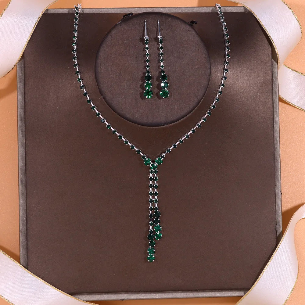 Elegant Rhinestone Necklace & Earrings Set – Bridal Wedding Jewelry Accessories for Women