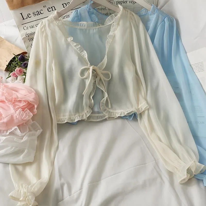 Women’s Lace Bow Summer Cardigan – Lightweight Sun Protection Blouse & Casual Top