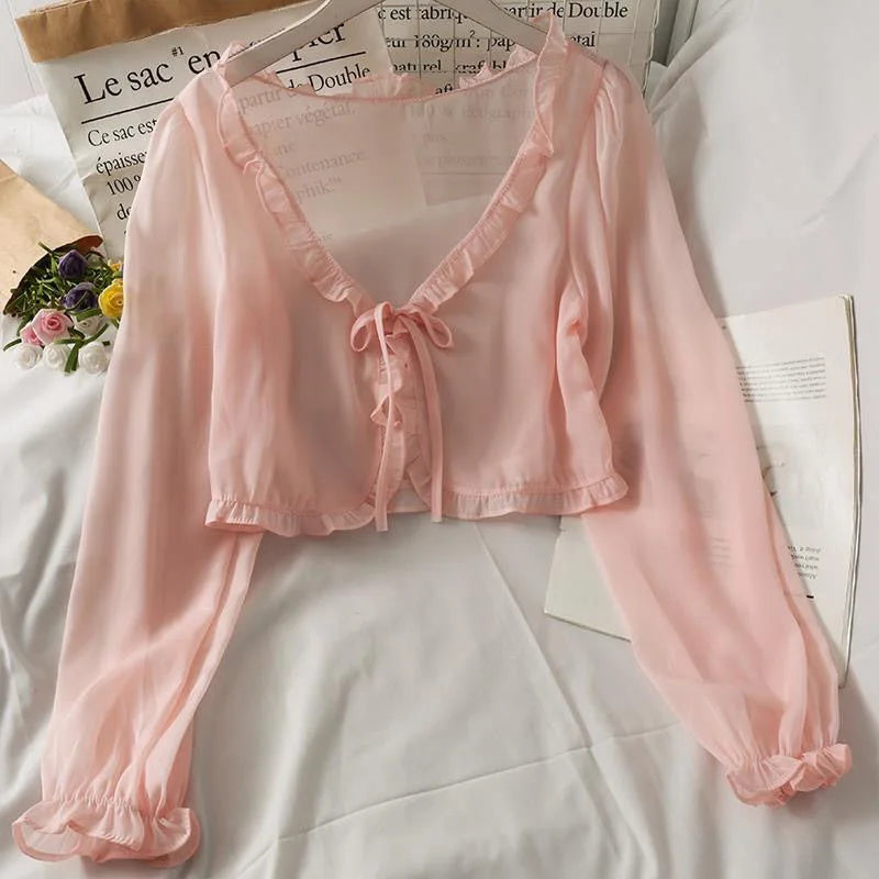 Women’s Lace Bow Summer Cardigan – Lightweight Sun Protection Blouse & Casual Top