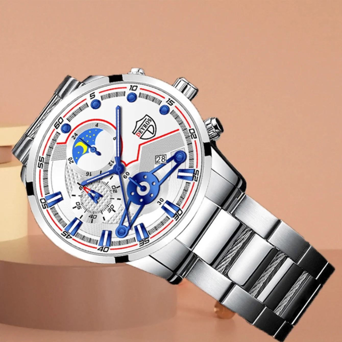 Men’s Luxury 3-Piece Stainless Steel Quartz Watch – Business & Sport Full Calendar Wristwatch