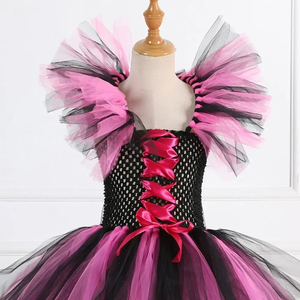 2025 Halloween Girls Witch Costume – Cosplay Tutu Knee Dress with Hat and Broom for Kids’ Carnival & Party