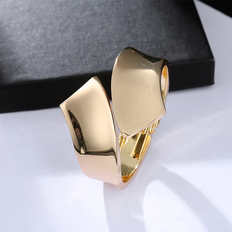 Foxanry Gold Geometric Cuff Bracelet – Minimalist Smooth Bangle for Women & Couples, Elegant Wedding Jewelry