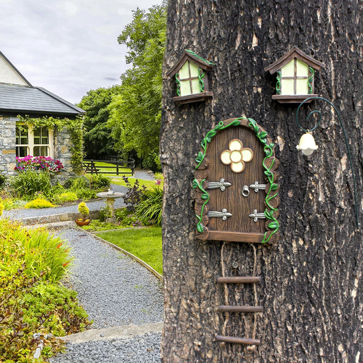 Mini Fairy Tale Door Garden Set – Outdoor Decorative Pendants & Statue Stake for Patio or Yard Decor
