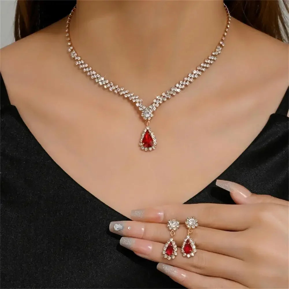 2pcs Elegant Waterdrop Rhinestone Jewelry Set – Women’s Wedding Bridal Necklace & Stud Earrings