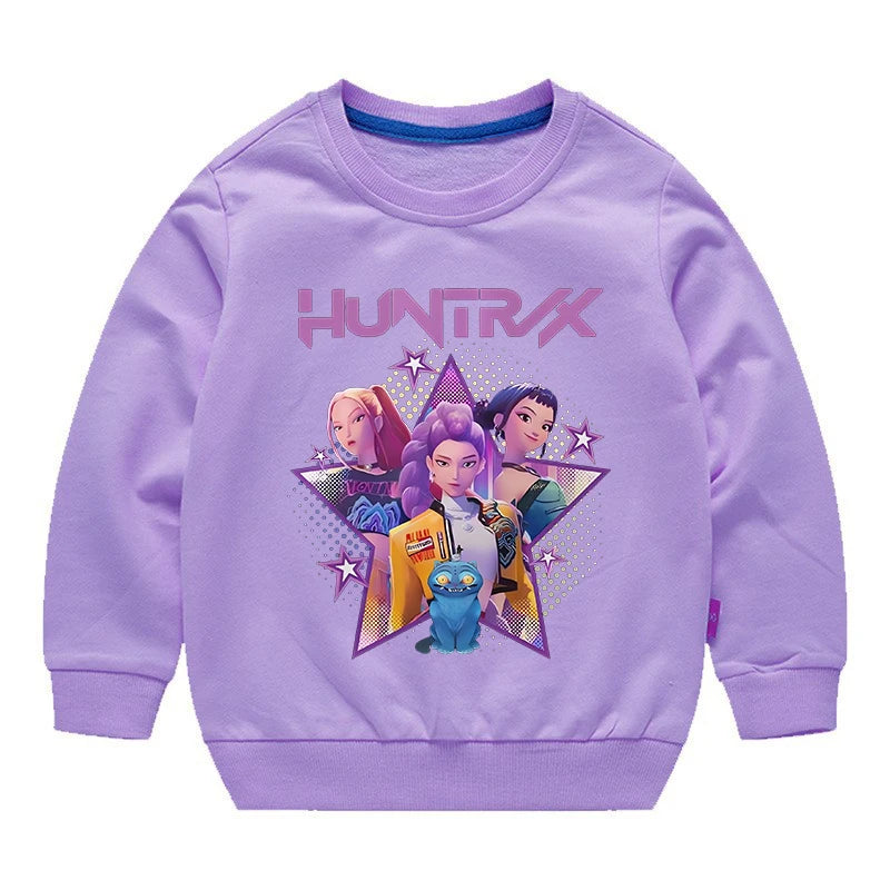 K-pop Demon Hunters Round-Neck Sweatshirt – Cute Anime Cartoon Hoodie for Children, Boys & Girls, Spring & Autumn Sport Fashion