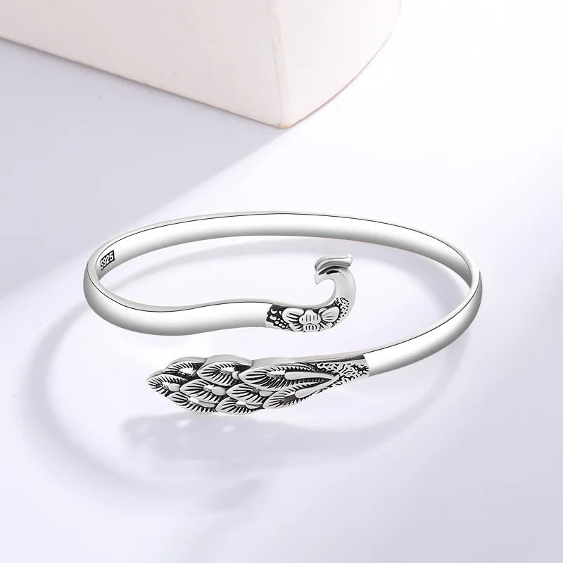 Cloisonné Peacock & Phoenix Silver-Plated Bracelet – Ethnic Vintage Openwork Jewelry for Women