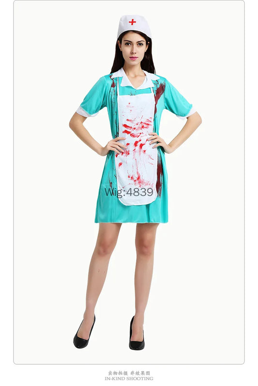 2025 Halloween Adult Cosplay Horror Costume – Bloody Doctor & Nurse Outfit for Men and Women, Masquerade Party Game Costume