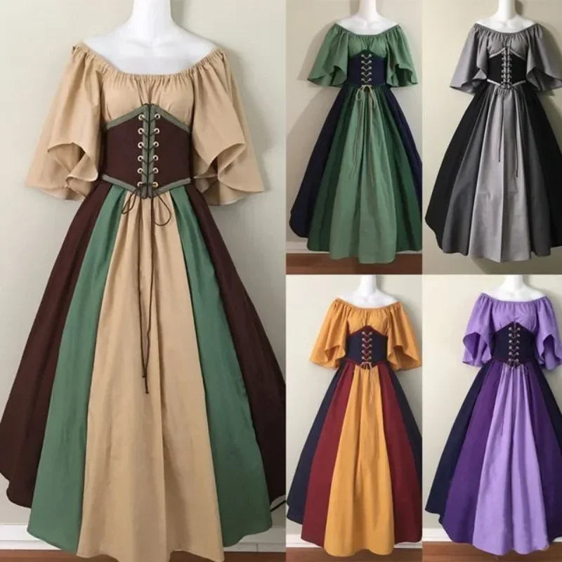 2025 Halloween Women’s Medieval Cosplay Costume – Retro Slim Swing One-Shoulder Dress for Love Live & Party