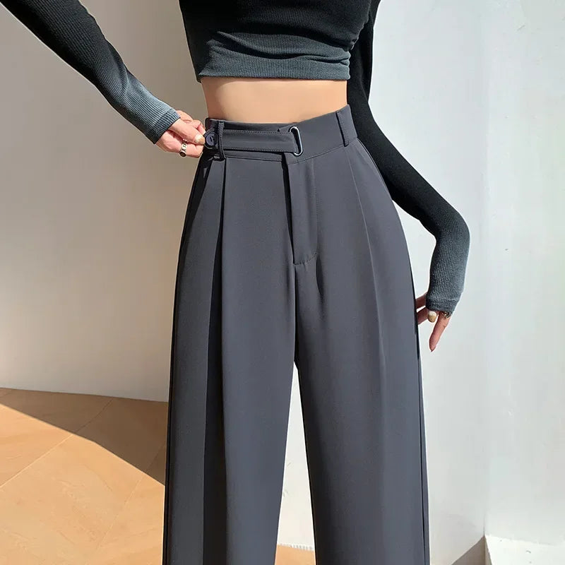 Women’s Elegant Wide-Leg Office Pants – High Waist Loose Fit Solid Color Trousers for Spring/Summer 2025