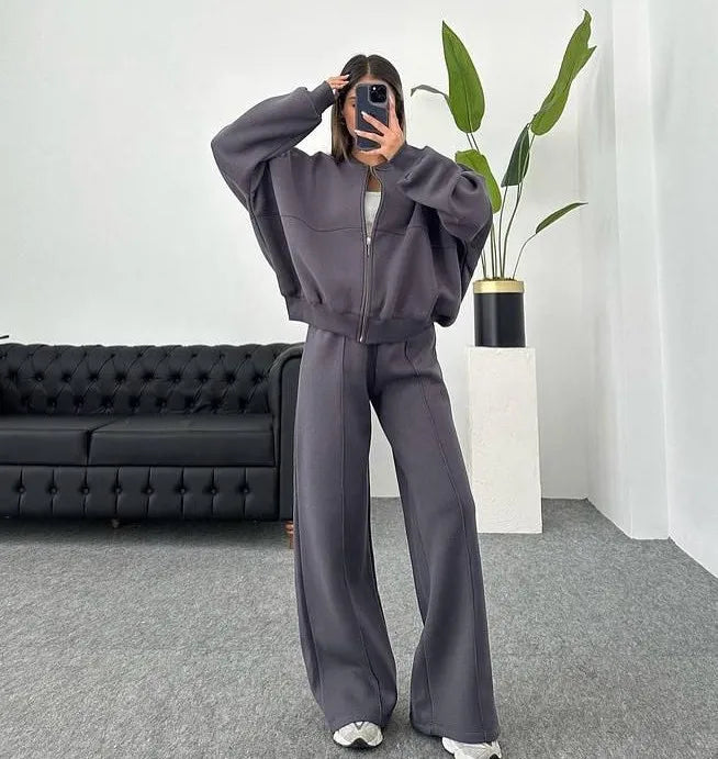 Women’s 2025 Casual Two-Piece Pants Set – Long-Sleeved Cardigan Sweatshirt & Trousers | Autumn & Winter Street Fashion
