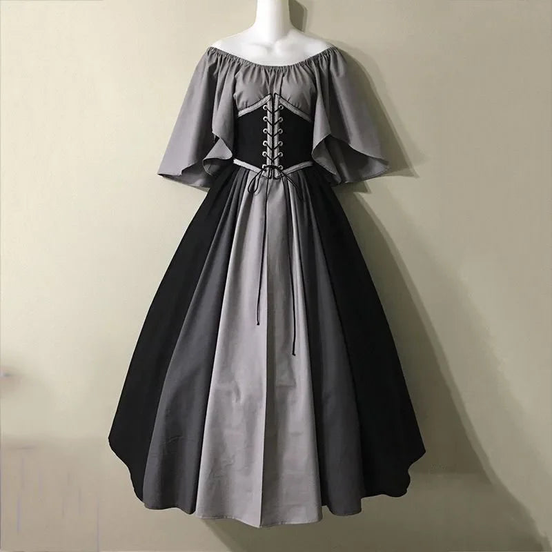 2025 Halloween Women’s Medieval Cosplay Costume – Retro Slim Swing One-Shoulder Dress for Love Live & Party
