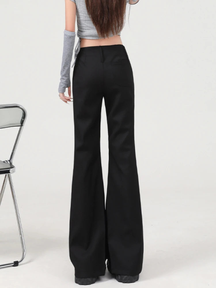 Women’s High-Waist Flare Pants – Solid Color Full-Length American Style Trousers | Straight-Leg All-Match Trendy Look