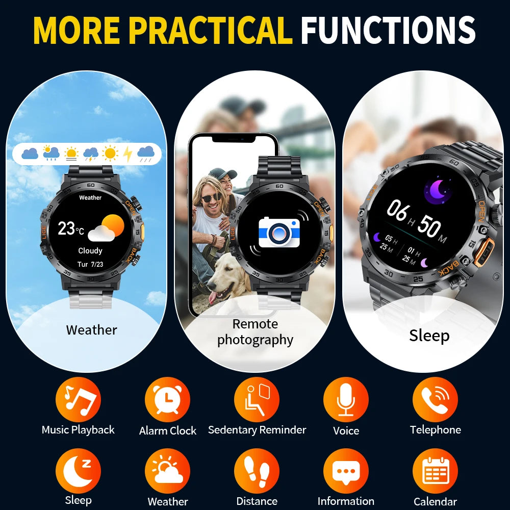 LIGE 2025 Smart Watch for Men – 360×360 AMOLED HD Display Waterproof Fitness Smartwatch with Flashlight (Android & iOS Compatible)