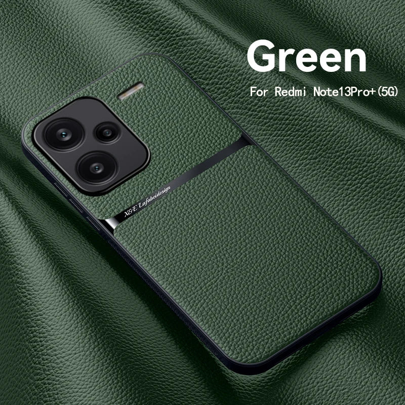 Magnetic Car Holder Leather Case for Xiaomi Redmi Note 13 Pro / 13 Pro Plus 5G – TPU Bumper Protective Cover