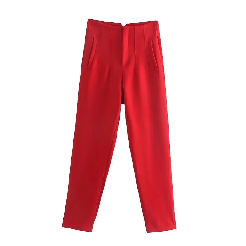 MUJER High-Waist Office Pants – Women’s Formal Pencil Trousers in Black, Pink & White