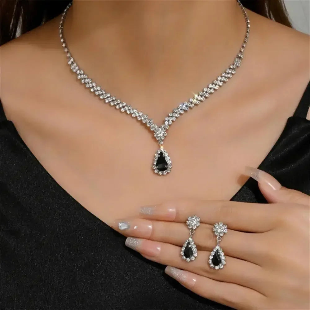 2pcs Elegant Waterdrop Rhinestone Jewelry Set – Women’s Wedding Bridal Necklace & Stud Earrings