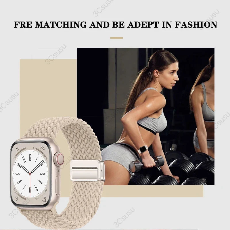 Nylon Braided Magnetic Strap for Apple Watch – Compatible with 40mm, 41mm, 44mm, 45mm, 49mm (Series SE, 3, 5–9, Ultra2)