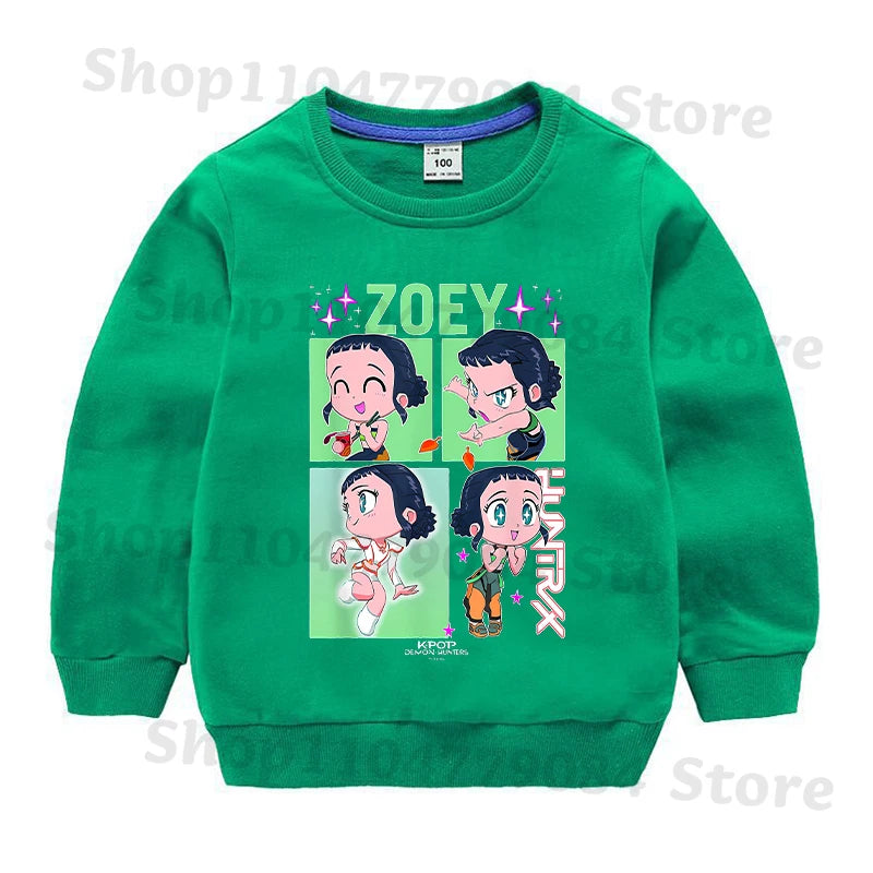 K-pop Demon Hunters Round-Neck Sweatshirt – Cute Anime Cartoon Hoodie for Children, Boys & Girls, Spring & Autumn Sport Fashion