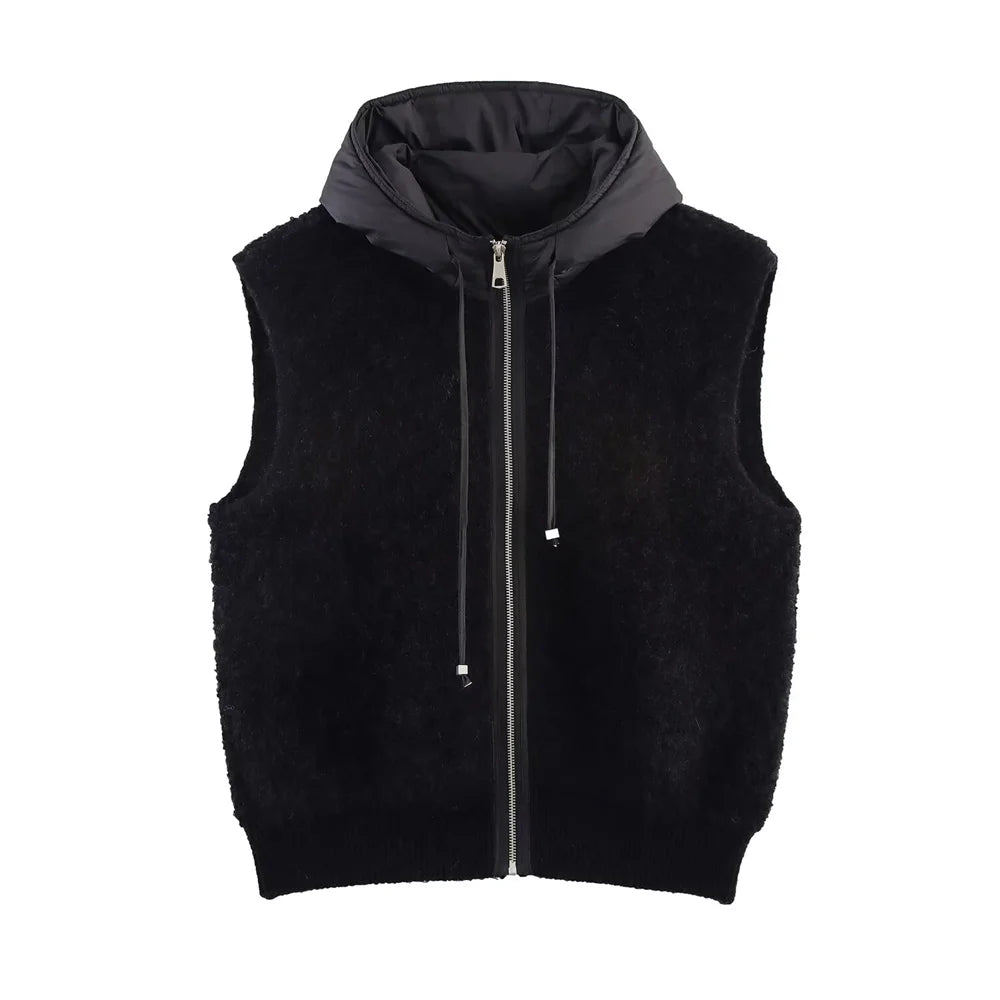 Women’s Cotton Towel-Knit Hooded Zipper Cardigan Vest – New Casual Temperament Style Outerwear