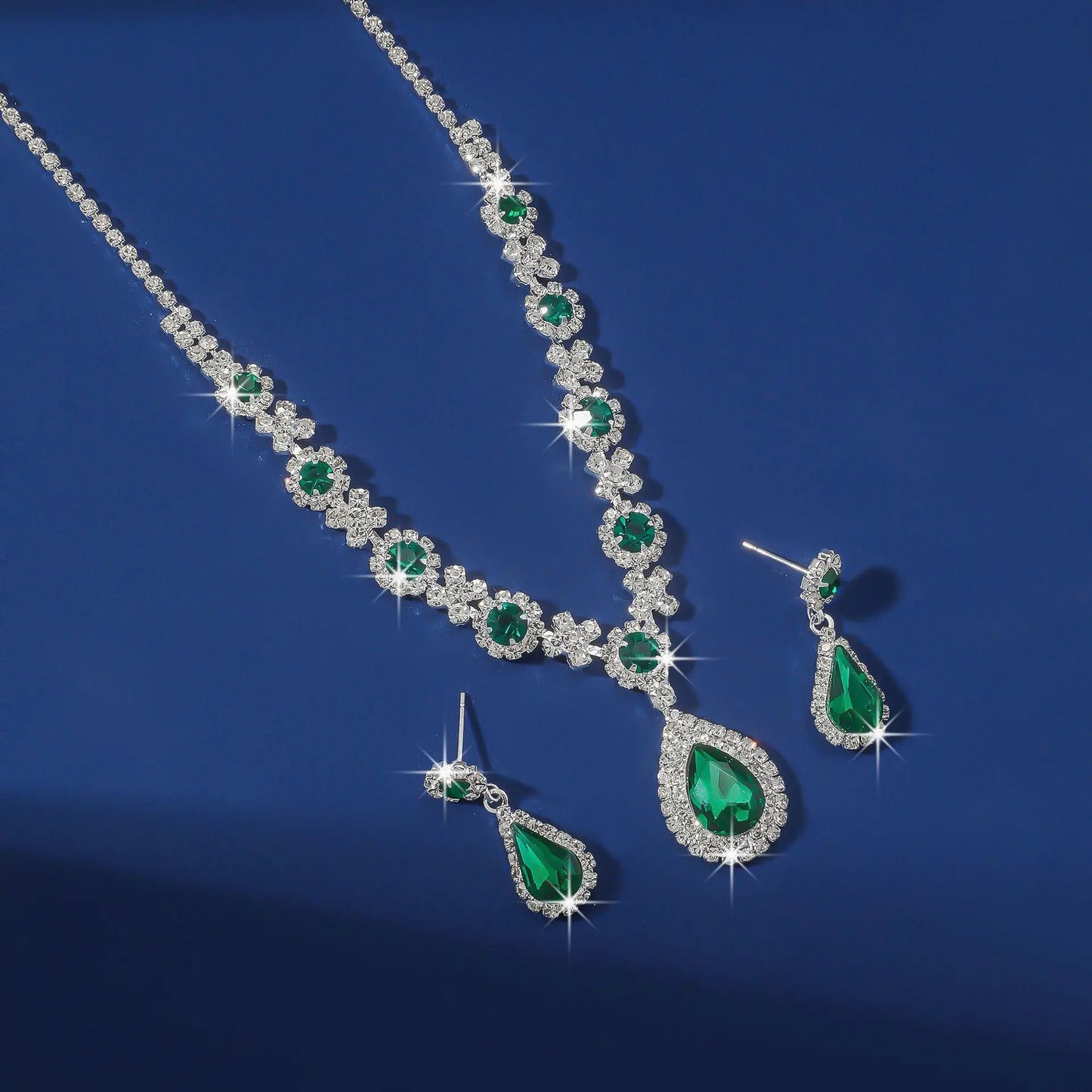 2pcs Elegant Waterdrop Rhinestone Jewelry Set – Women’s Wedding Bridal Necklace & Stud Earrings