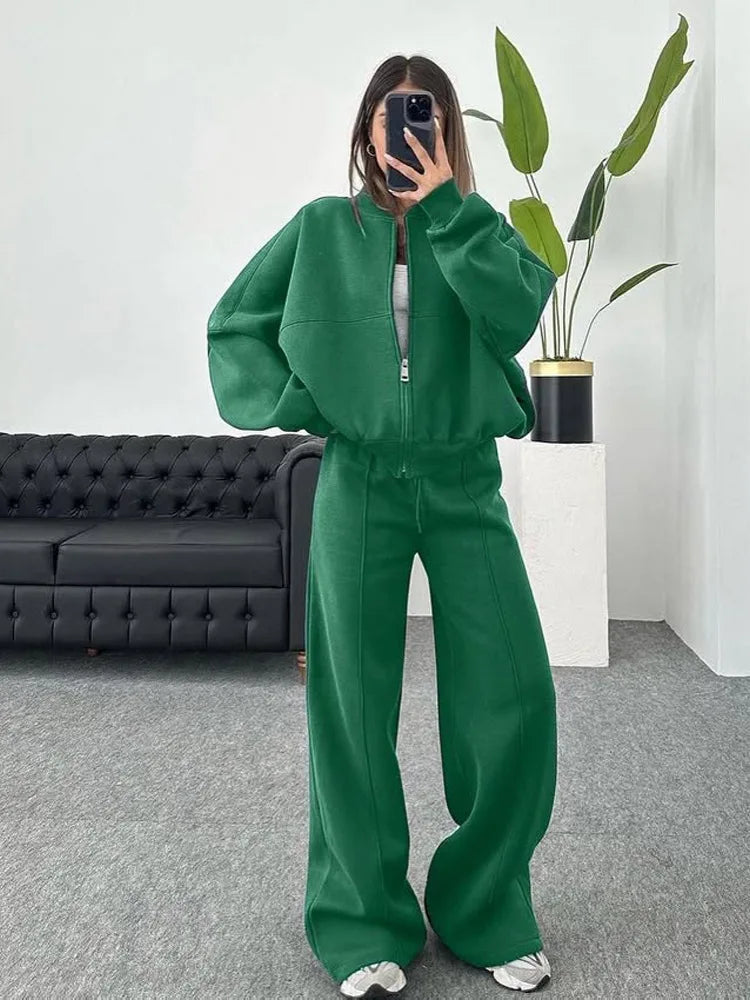 Women’s 2025 Casual Two-Piece Pants Set – Long-Sleeved Cardigan Sweatshirt & Trousers | Autumn & Winter Street Fashion