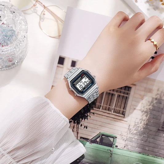 Luxury Rose Gold Digital Watch – Retro Style Electronic Wristwatch for Men & Women