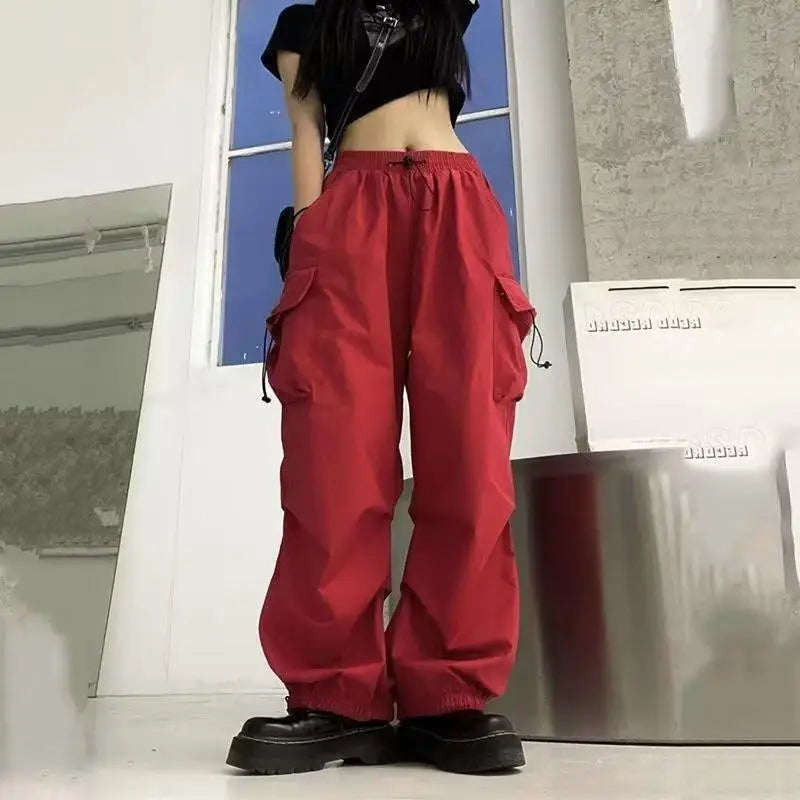 Women’s Casual Joggers Cargo Pants – Low-Waist Drawstring Wide-Leg Baggy Trousers | Y2K Streetwear Oversize Sweatpants