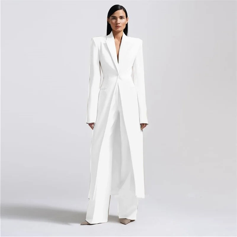 Designer Women’s Formal Suit Set – 2-Piece Blazer & Pants, Long Style for Wedding, Party & Prom, One-Button Customizable