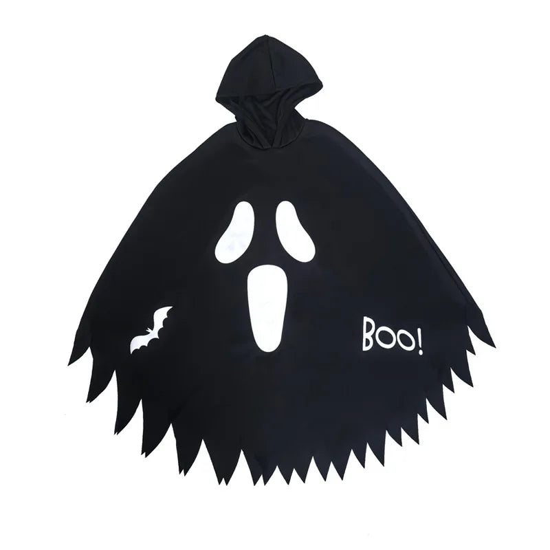 2025 Halloween Kids Costume – Glowing White Scream Ghost Face with Ghost Cape, Party & Dance Dress